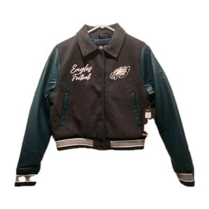 NFL Philadelphia Eagles Ultra Game Full Snap Varsity Jacket Womens Cropped Med